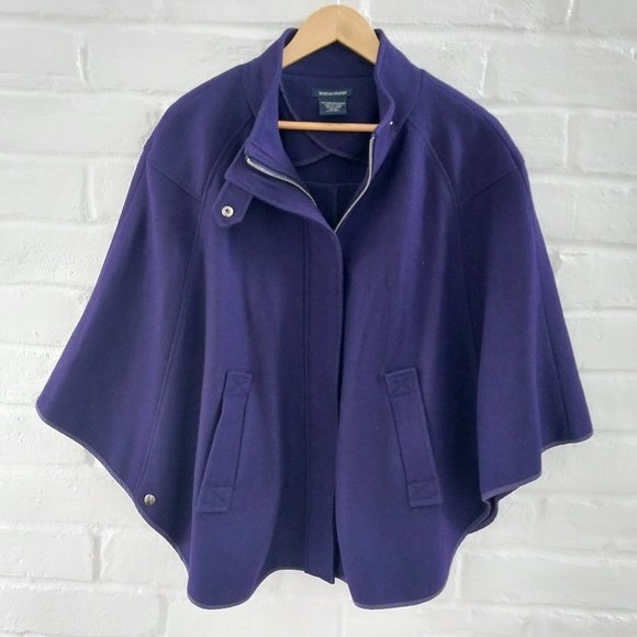 Boston Proper Poncho Cape Womens Medium Purple Full Zip Wool Blend Sweater - Picture 1 of 12